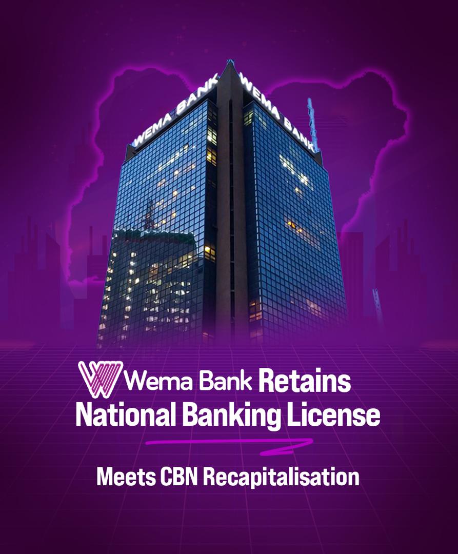 Wema Bank Meets CBN Recapitalisation Requirement, Retains National Banking Licence